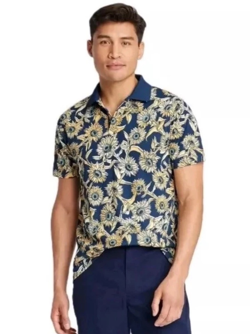 Men's Navy Sunflower Polo Shirt